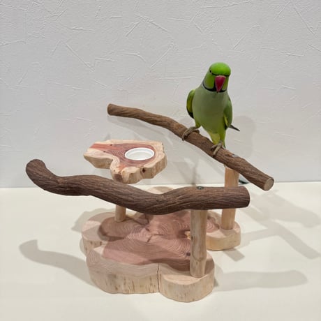 ツタのおやつ入れ付きスタンドパーチ【インコ 天然木 自然木 パーチ 止まり木】