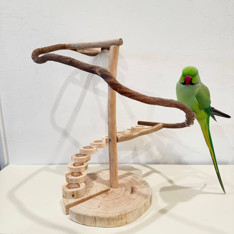 ツタと螺旋階段のぐるぐるバードアスレチック【インコのおもちゃ・ブランコ・自然木のとまり木】