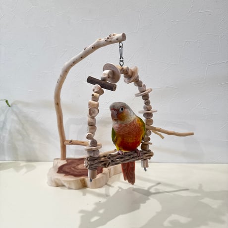 貝塚伊吹とカクタスブランコのスタンドパーチ【インコのおもちゃ 天然木 自然木】