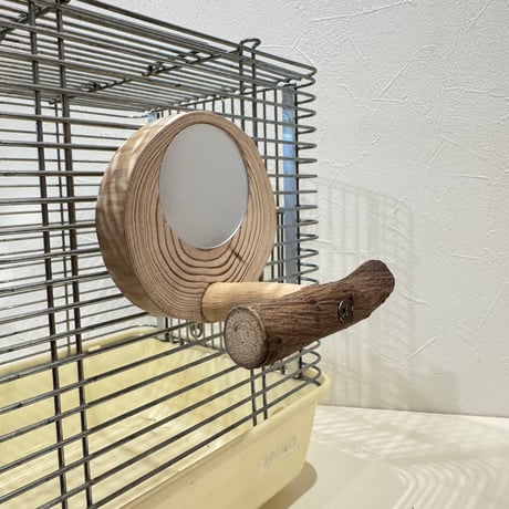 セキセイさんサイズ 鏡付きパーチ【インコのおもちゃ 天然木の止まり木】