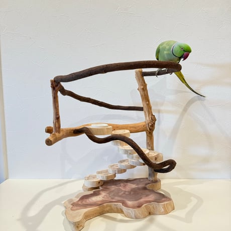 ツタと螺旋階段のぐるぐるバードアスレチック【インコのおもちゃ・自然木のとまり木】