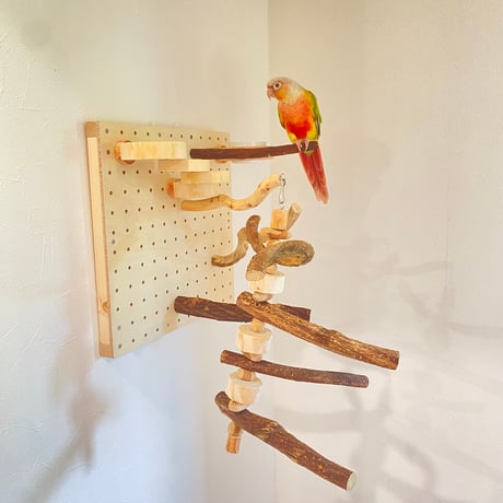 自由にカスタム 壁掛けバードアスレチック【B】【インコのおもちゃ・自然木のとまり木】