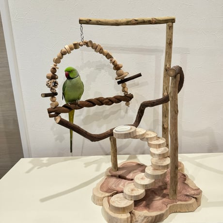 螺旋階段とブランコのバードアスレチック【インコのおもちゃ・自然木のとまり木】