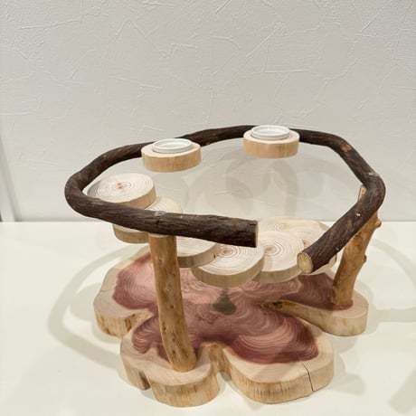 ツタと螺旋階段のおやつ入れ付きスタンドパーチ【インコのおもちゃ・自然木のとまり木】