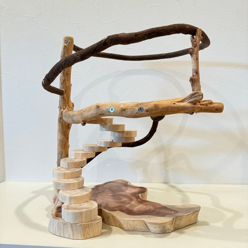 ツタと螺旋階段のぐるぐるバードアスレチック【インコのおもちゃ・自然