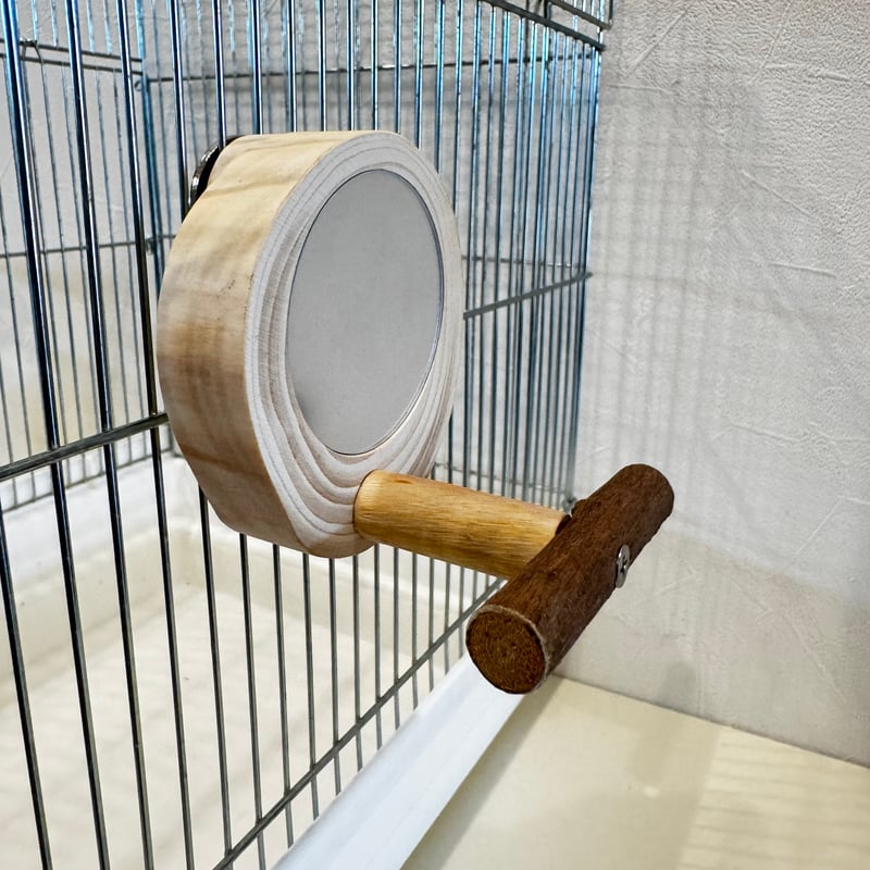 セキセイさんサイズ 鏡付きパーチ【インコのおもちゃ 天然木の止まり木