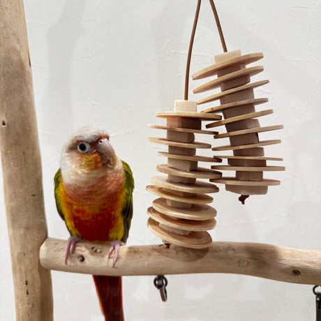 桧のミノムシちゃんミニ【インコのおもちゃ ストレス発散 自然木 ガジガジ】