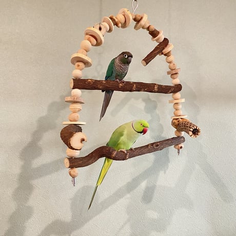 ポテトヘッドくんA　カスタムアスレチックブランコ【インコのおもちゃ・自然木のとまり木】