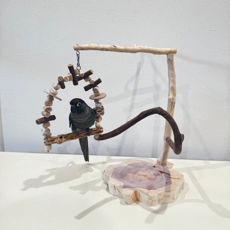 ツタとカクタスブランコのスタンドパーチ【インコのおもちゃ 天然木 自然木】
