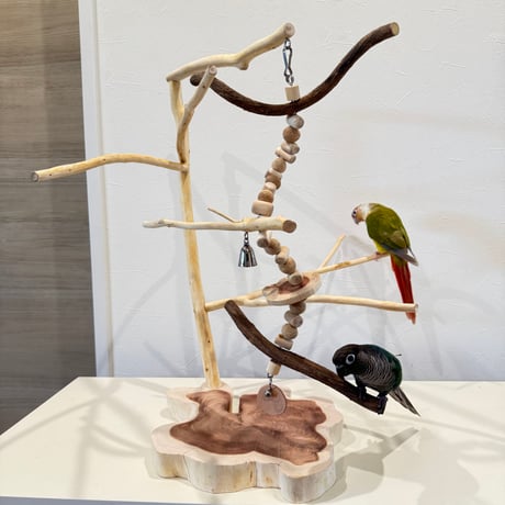 ツリーアスレチック 国産ウッドビーズのおでんくんつき【インコのおもちゃ・ブランコ・自然木のとまり木】バードアスレチック
