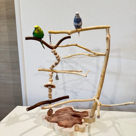 ツリーアスレチック 国産ウッドビーズのおでんくんつき【インコのおもちゃ・ブランコ・自然木のとまり木】バードアスレチック