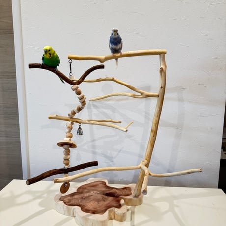 ツリーアスレチック 国産ウッドビーズのおでんくんつき【インコのおもちゃ・ブランコ・自然木のとまり木】バードアスレチック
