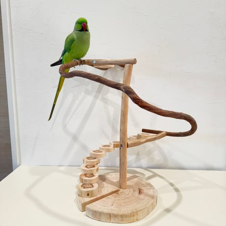 ツタと螺旋階段のぐるぐるバードアスレチック【インコのおもちゃ・ブランコ・自然木のとまり木】