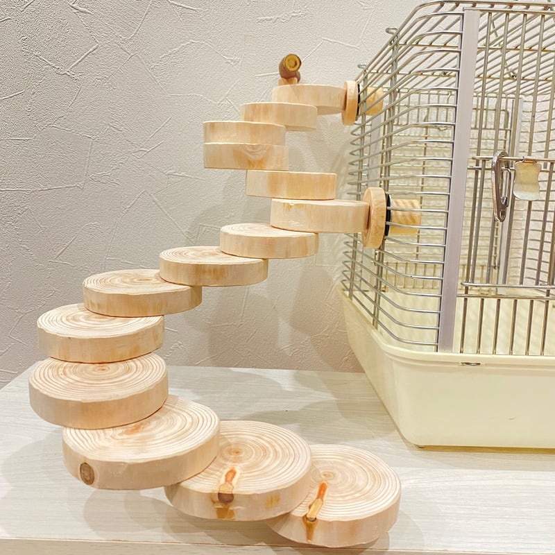 ツタの止まり木付き桧の螺旋階段（可動式） 直径約7cm | 自然木の鳥