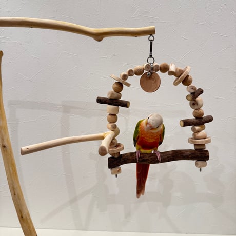 ツタとステンレスベルのパーチブランコ② 【インコ・小鳥のおもちゃ　自然木の止まり木】