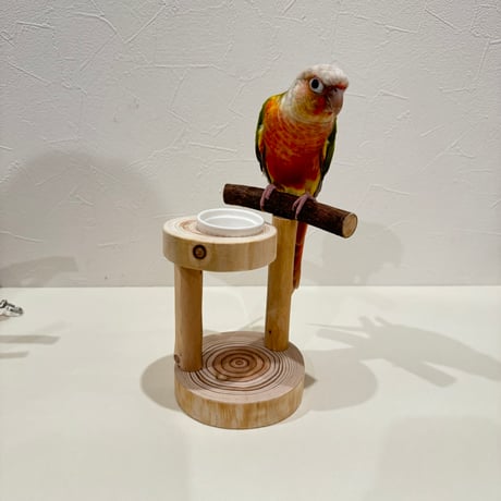 【体重測定にも】自然木(ツタ)のおやつ入れつきスタンドパーチ  パーチ長さ12cm／高さ約12cm