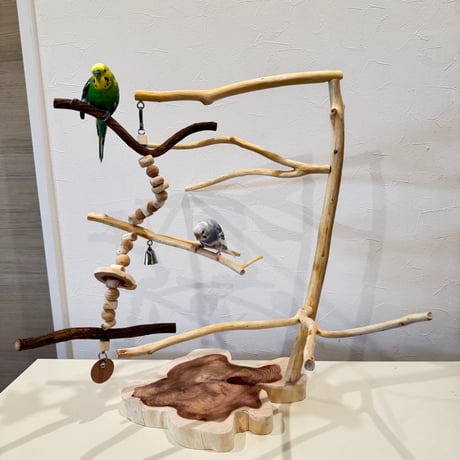 ツリーアスレチック 国産ウッドビーズのおでんくんつき【インコのおもちゃ・ブランコ・自然木のとまり木】バードアスレチック