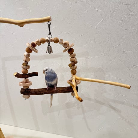 ツタとステンレスベルのパーチブランコ① 【インコ・小鳥のおもちゃ　自然木の止まり木】