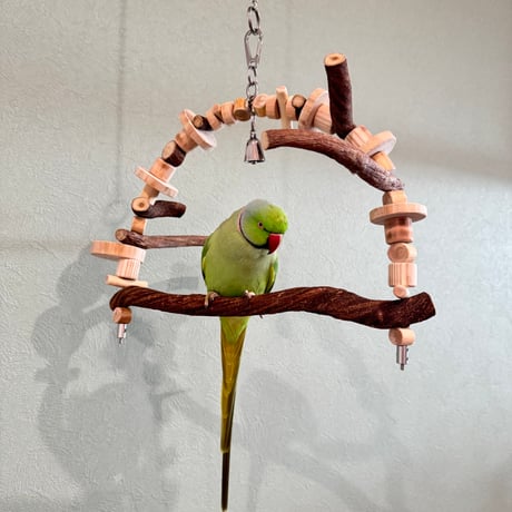 ポテトヘッドくんミニ【A】カスタムブランコ ステンレスベルつき【インコのおもちゃ・ブランコ・自然木のとまり木】