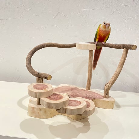 ちょこっとオヤツ入れ付きツタとカイヅカの螺旋階段のスタンドパーチ【インコのおもちゃ・ブランコ・自然木のとまり木】バードアスレチック