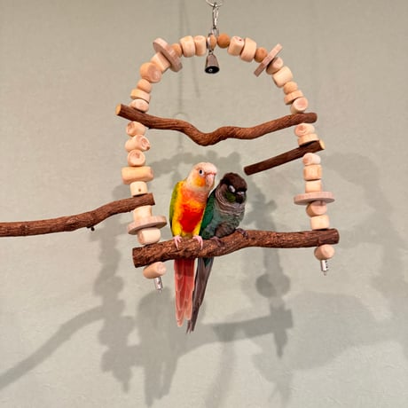 ポテトヘッドくん　ツタステンレスベルのカスタムブランコ【自然木 天然木 止まり木インコ・小鳥のおもちゃ】