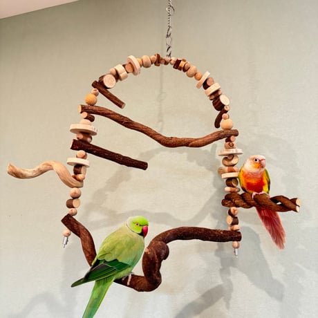 ポテトヘッドくんA　カスタムアスレチックブランコ【インコのおもちゃ・自然木のとまり木】