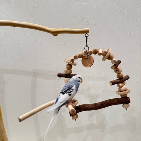 ツタとステンレスベルのパーチブランコ② 【インコ・小鳥のおもちゃ　自然木の止まり木】