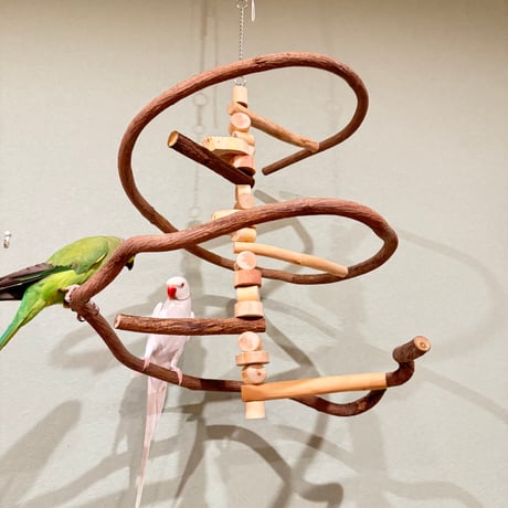 コトリのなる木カスタム つり下げゆらゆらバードアスレチック【インコ・オウムのおもちゃ・自然木の止まり木】