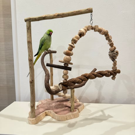 螺旋階段とブランコのバードアスレチック【インコのおもちゃ・自然木のとまり木】