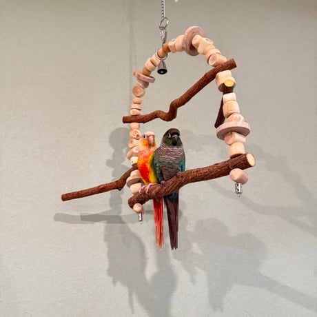ポテトヘッドくん　ツタステンレスベルのカスタムブランコ【自然木 天然木 止まり木インコ・小鳥のおもちゃ】