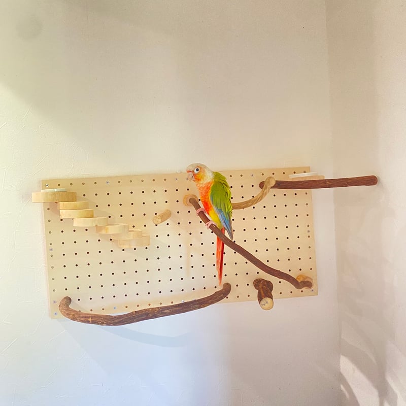 自由にカスタム 壁掛けバードアスレチック【D】 | 自然木の鳥用品 鳥豆
