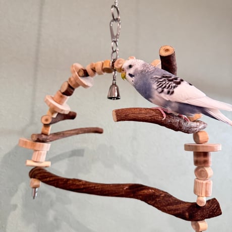 ポテトヘッドくんミニ【A】カスタムブランコ ステンレスベルつき【インコのおもちゃ・ブランコ・自然木のとまり木】