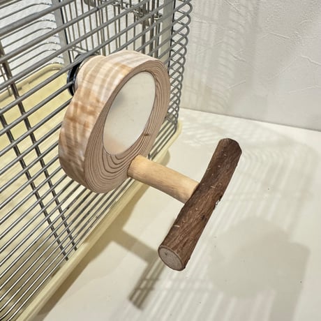 セキセイさんサイズ 鏡付きパーチ【インコのおもちゃ 天然木の止まり木】