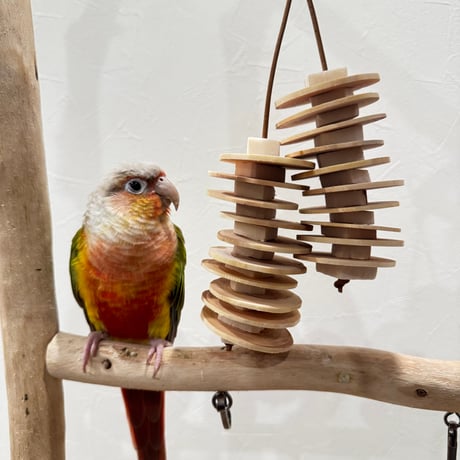 桧のミノムシちゃんミニ【インコのおもちゃ ストレス発散 自然木 ガジガジ】