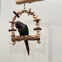 カクタスと天然ウッドビーズのブランコ【インコ おもちゃ バンブルフット予防】