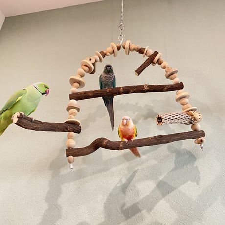 ポテトヘッドくんA　カスタムアスレチックブランコ【インコのおもちゃ・自然木のとまり木】
