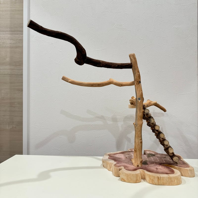 天然木のバードアスレチック 自然木（ツタ）と螺旋階段のバードアスレチック【インコの