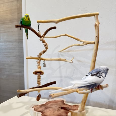 ツリーアスレチック 国産ウッドビーズのおでんくんつき【インコのおもちゃ・ブランコ・自然木のとまり木】バードアスレチック