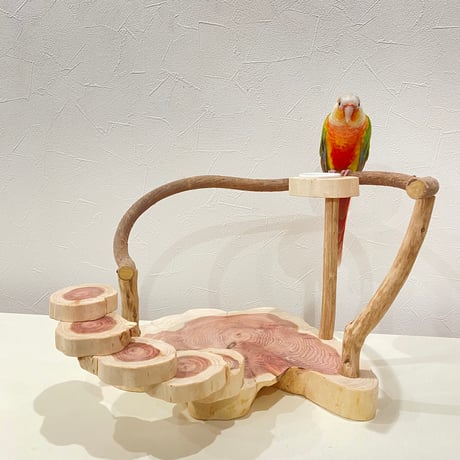 ちょこっとオヤツ入れ付きツタとカイヅカの螺旋階段のスタンドパーチ【インコのおもちゃ・ブランコ・自然木のとまり木】バードアスレチック