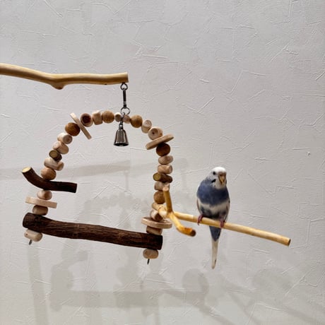 ツタとステンレスベルのパーチブランコ① 【インコ・小鳥のおもちゃ　自然木の止まり木】