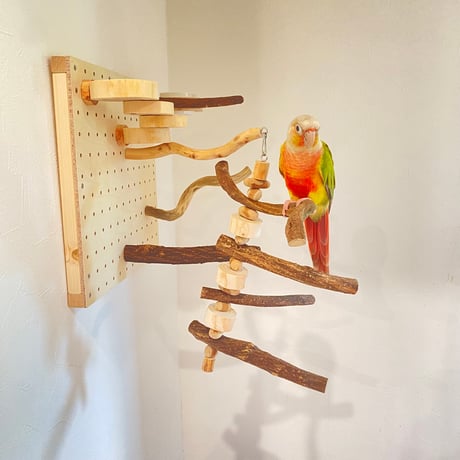 自由にカスタム 壁掛けバードアスレチック【B】【インコのおもちゃ・自然木のとまり木】