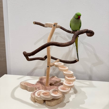 ツタと螺旋階段のぐるぐるバードアスレチック【インコのおもちゃ・ブランコ・自然木のとまり】