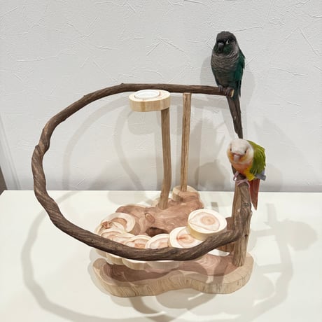 螺旋階段とツタのスタンドパーチ【インコのおもちゃ・ブランコ・自然木のとまり木】バードアスレチック