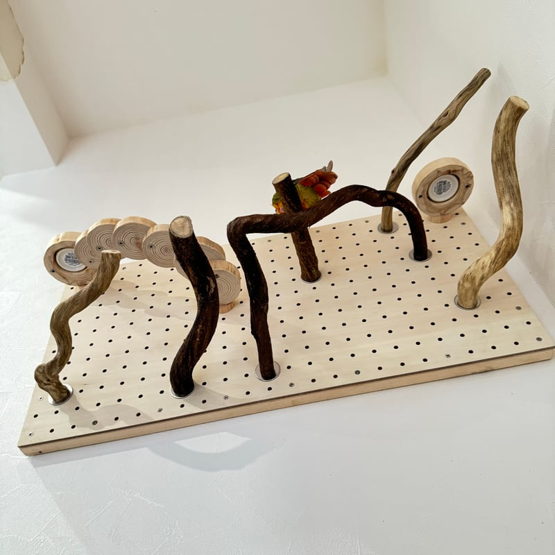 自由にカスタム 壁掛けバードアスレチック【B】 | 自然木の鳥用品 鳥豆