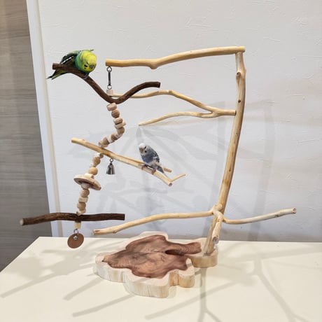 ツリーアスレチック 国産ウッドビーズのおでんくんつき【インコのおもちゃ・ブランコ・自然木のとまり木】バードアスレチック