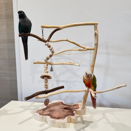 ツリーアスレチック 国産ウッドビーズのおでんくんつき【インコのおもちゃ・ブランコ・自然木のとまり木】バードアスレチック