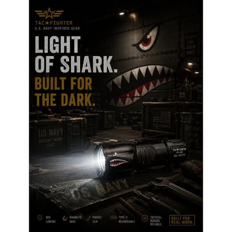 TAC☆FIGHTER Light of Shark LEDライト 900ルーメン USB Type-C充電式 超小型 防水 マグネット付き