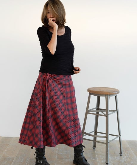 MIDI Check & Star Skirt  (MT-73)