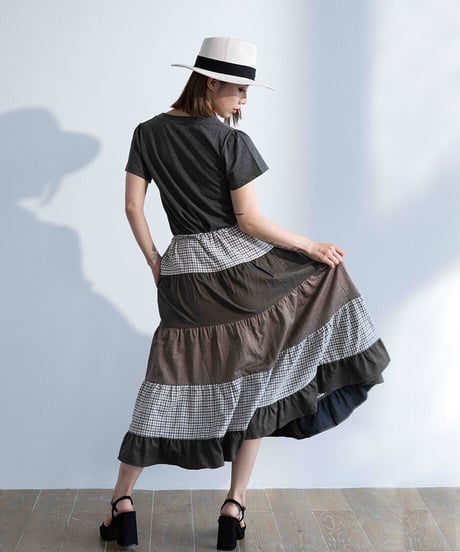 Tiered Blue Midi Skirt / Tiered Brown Midi Skirt (MT-82)