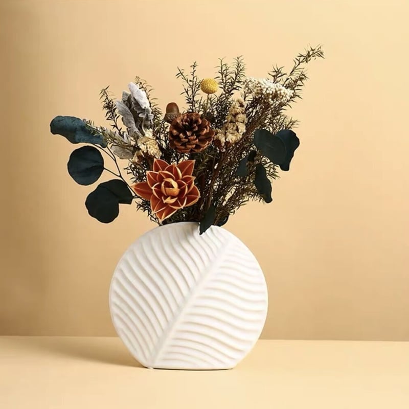 葉のテクスチャ花瓶 Sサイズ WH | Mulan Magnolia